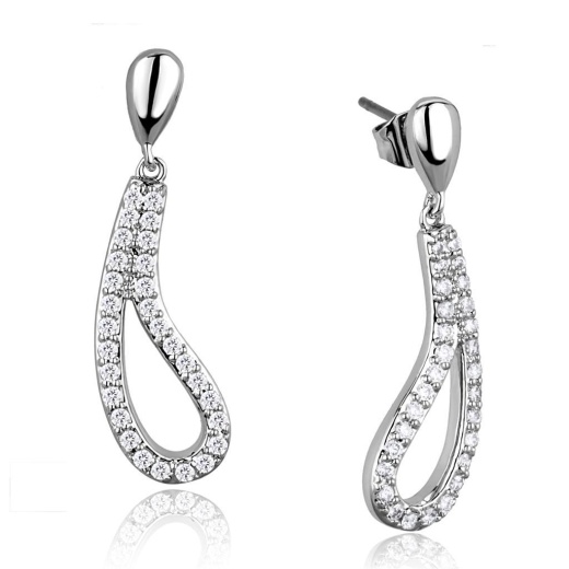 Rhodium Brass Earrings with AAA Grade CZ in Clear by Alamode