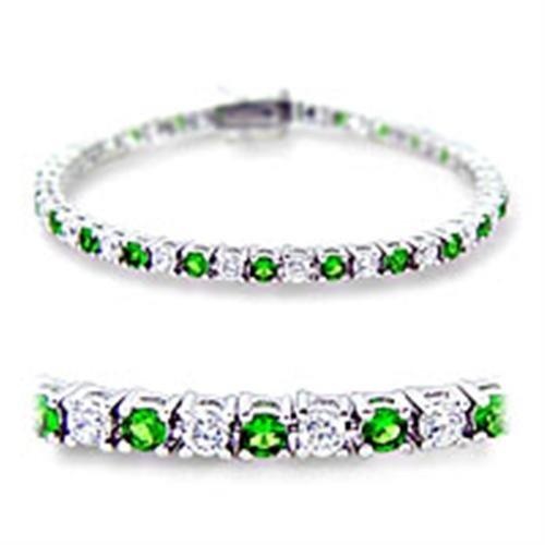 Rhodium Brass Bracelet With Synthetic Spinel In Emerald - Alamode