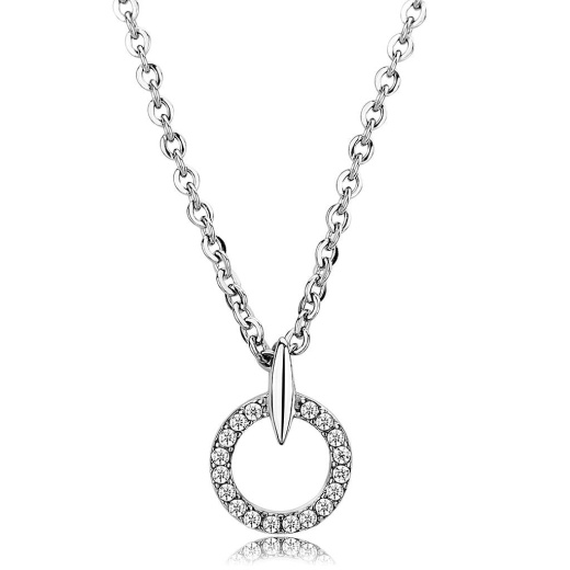 Da091 - High Polished Stainless Steel Chain Pendant with AAA Grade CZ in Clear