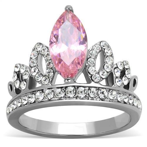 Tk1771 - High Polished (No Plating) Stainless Steel Ring With Aaa Grade Cz In Rose