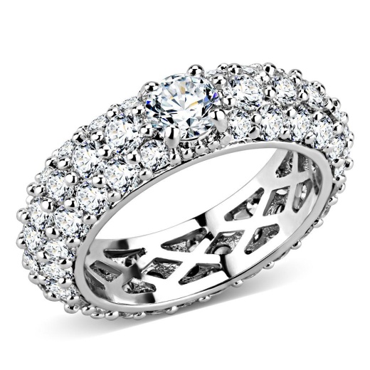 Alamode 3W1534 - Rhodium Brass Ring with AAA Grade CZ in Clear
