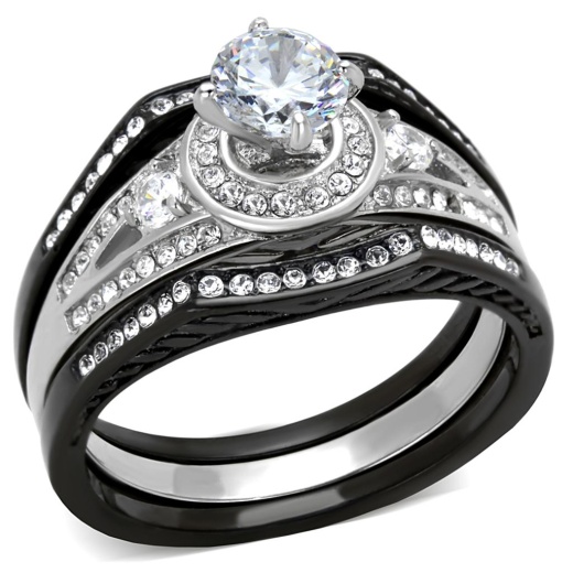 Alamode Tk2044 Two-Tone IP Black Stainless Steel Ring with AAA Grade CZ in Clear