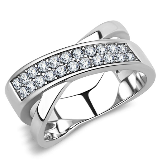 Alamode Tk3436 - High Polished Stainless Steel Ring with Top Grade Crystal in Clear