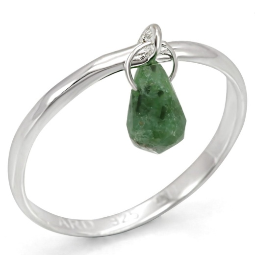 Los322 - Silver 925 Sterling Silver Ring with Genuine Emerald Stone