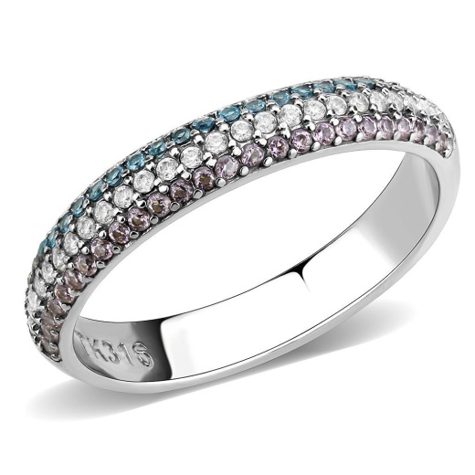 Alamode Da232 High Polished Stainless Steel Ring with AAA Grade CZ in Multi Color