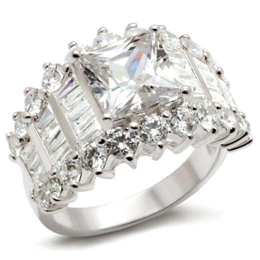 Los482 - Rhodium 925 Sterling Silver Ring With Aaa Grade Cz In Clear