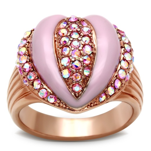 Alamode Gl227 - Ip Rose Gold(Ion Plating) Brass Ring with Top Grade Crystal in Light Rose