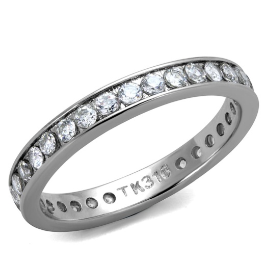 Alamode Tk2343: High Polished Stainless Steel Ring with AAA Grade CZ in Clear