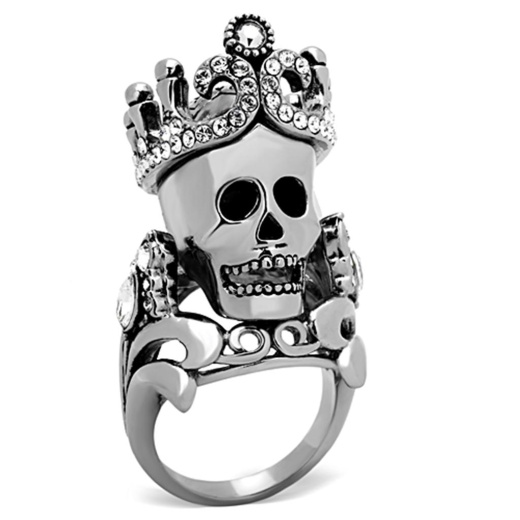 Alamode Tk1123 High Polished Stainless Steel Ring with Top Grade Crystal in Black Diamond
