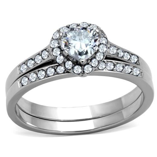 Tk1w161 - High Polished Stainless Steel Ring with AAA Grade CZ in Clear