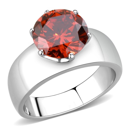 Alamode Tk52001 - High Polished Stainless Steel Ring with AAA Grade CZ in Garnet