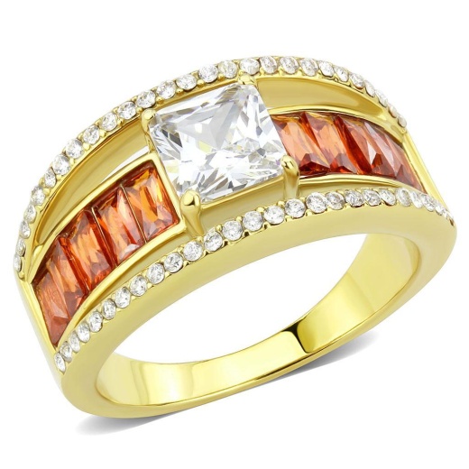 Alamode Da360 - Ip Gold(Ion Plating) Stainless Steel Ring With Aaa Grade Cz In Garnet