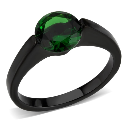Alamode Tk3738 IP Black Stainless Steel Ring with Synthetic Emerald
