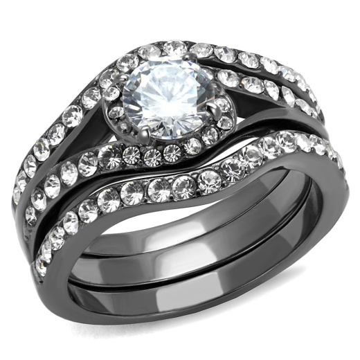 Alamode Tk2739 - Ip Light Black Stainless Steel Ring with AAA Grade CZ in Clear