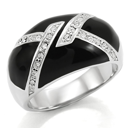Alamode Tk022 - High Polished Stainless Steel Ring with Top Grade Crystal in Clear