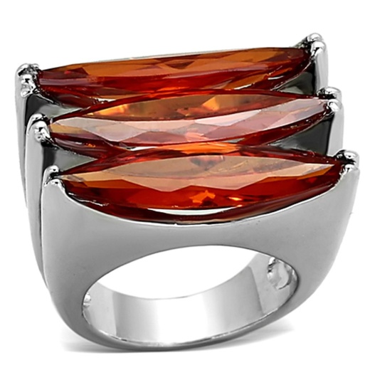 Alamode Loa917 Rhodium Brass Ring with AAA Grade CZ in Orange