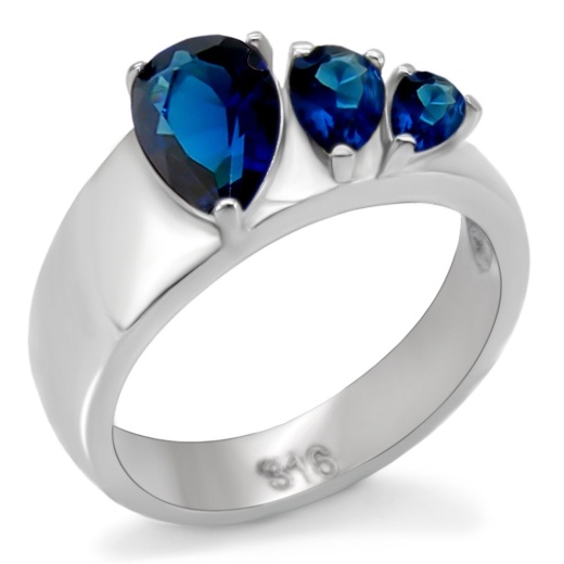 Tk0f511 - High Polished Stainless Steel Ring with Synthetic Glass in Montana