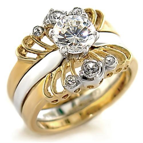 Alamode 44710 - Gold+Rhodium Brass Ring with AAA Grade CZ in Clear - 5