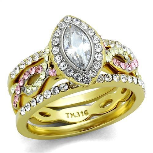 Tk2129 - Two-Tone Ip Gold (Ion Plating) Stainless Steel Ring With Aaa Grade Cz In Clear by Alamode