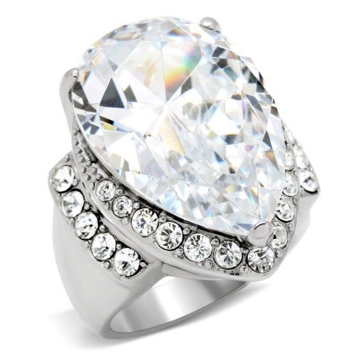 Alamode Tk184 High Polished Stainless Steel Ring with AAA Grade CZ in Clear