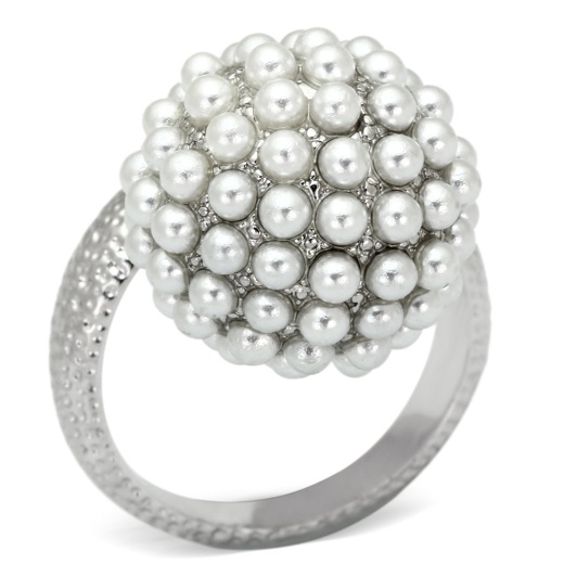Loa831 Alamode Rhodium Brass Ring with Synthetic Pearl in White