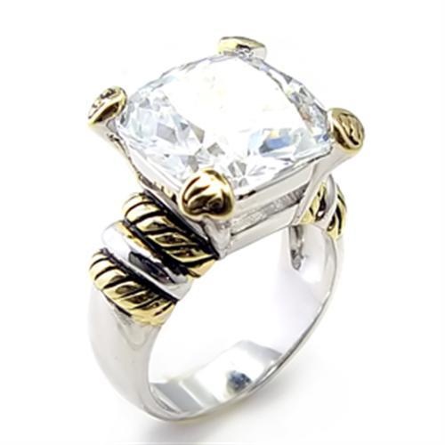 Alamode 6X023 Reverse Two-Tone Brass Ring with AAA Grade CZ in Clear