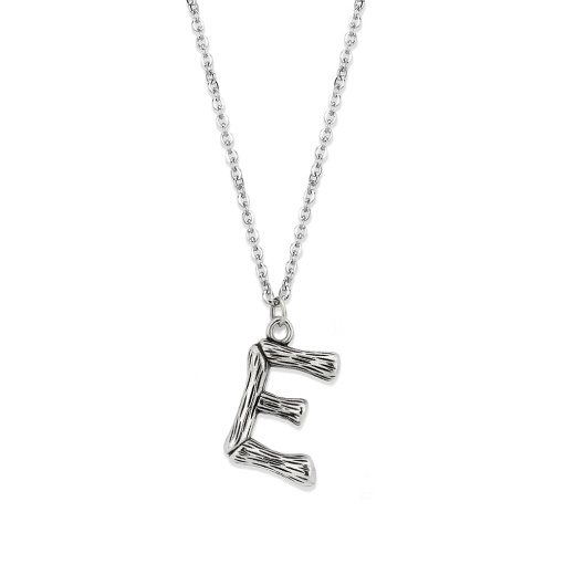 Tk3853e High Polished Stainless Steel Chain Initial Pendant - Letter E - 16" from Alamode