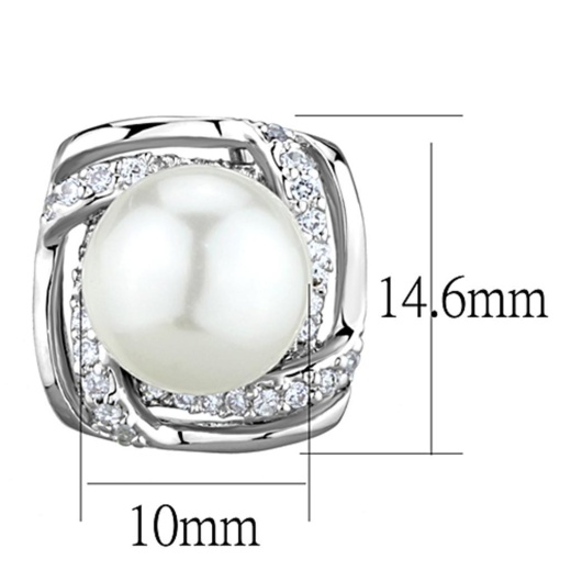 Rhodium Brass Earrings with Synthetic Pearl in White by Alamode