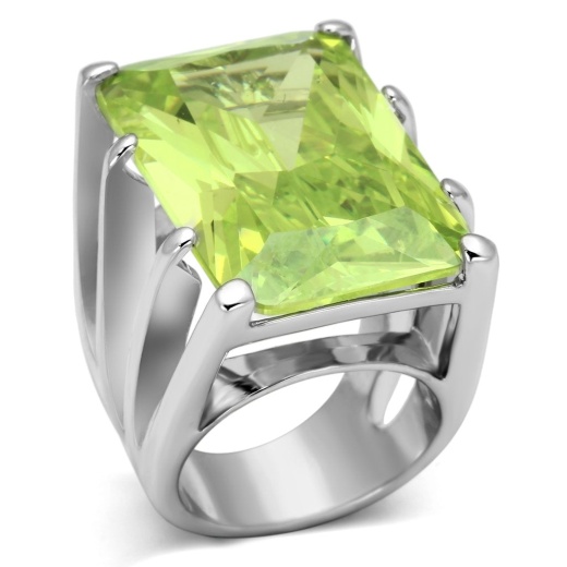Alamode Loa854 Rhodium Brass Ring with AAA Grade CZ in Apple Green Color