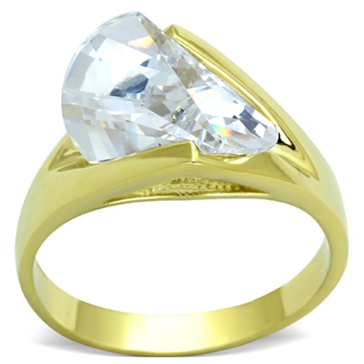 Los651: 925 Sterling Silver Gold Plated Ring with AAA Grade CZ in Clear - Alamode