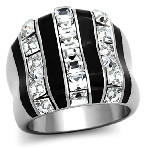 Alamode Tk1213 - High Polished Stainless Steel Ring with Top Grade Crystal in Clear