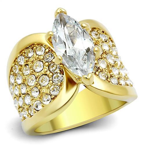 Tk1672 - Ip Gold(Ion Plating) Stainless Steel Ring With Aaa Grade Cz In Clear