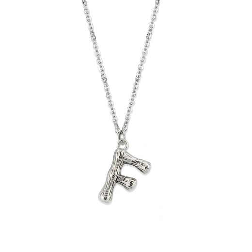 Tk3853f High Polished Stainless Steel Chain Initial Pendant - Letter F - 16"