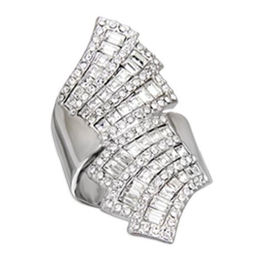 Alamode S54918 Rhodium 925 Sterling Silver Ring with Top Grade Crystal in Clear