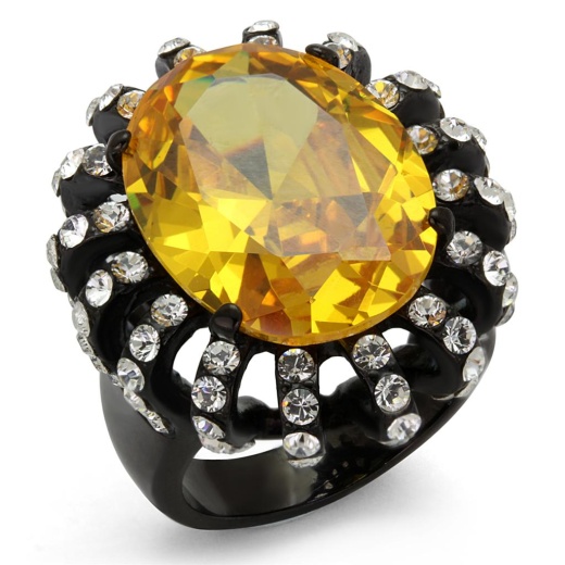 Alamode Tk2346 - Ip Black(Ion Plating) Stainless Steel Ring With Aaa Grade Cz In Topaz