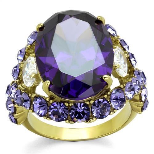 Alamode Tk2160 - Ip Gold Stainless Steel Ring with AAA Grade CZ in Amethyst