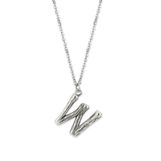 Tk3853w High Polished Stainless Steel Chain Initial Pendant - Letter W - 16"