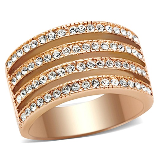 Tk1492 - IP Rose Gold Stainless Steel Ring with AAA Grade CZ in Clear