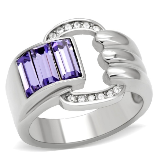Alamode Tk181 High Polished Stainless Steel Ring with Top Grade Crystal in Tanzanite