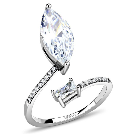 Da129 - High Polished (No Plating) Stainless Steel Ring With Aaa Grade CZ In Clear