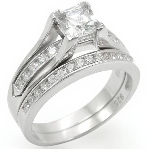 Alamode Los256 Rhodium 925 Sterling Silver Ring with AAA Grade CZ in Clear