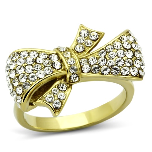 Alamode Tk1032 IP Gold Stainless Steel Ring with Top Grade Crystal in Clear
