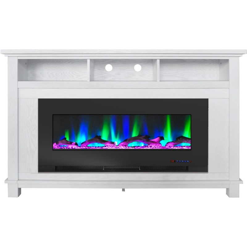 57.8" X 14.4" X 35" San Jose Fireplace Mantel W/ 50In Log Insert - White