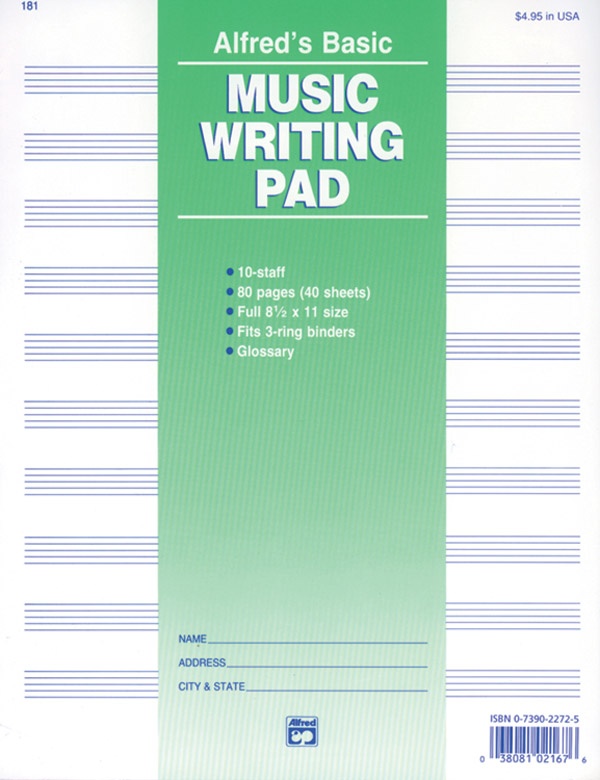 10 Stave Music Writing Pad (8 1/2" X 11") Loose Pages (3-Hole Punched For Ring Binders)