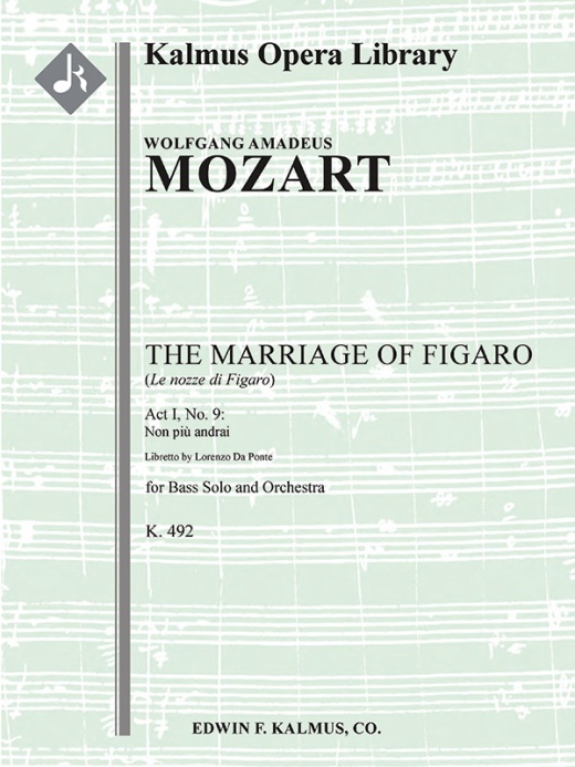 The Marriage Of Figaro, K. 492: No. 9: Act I, Aria: Non Piu Andrai Conductor Score & Parts