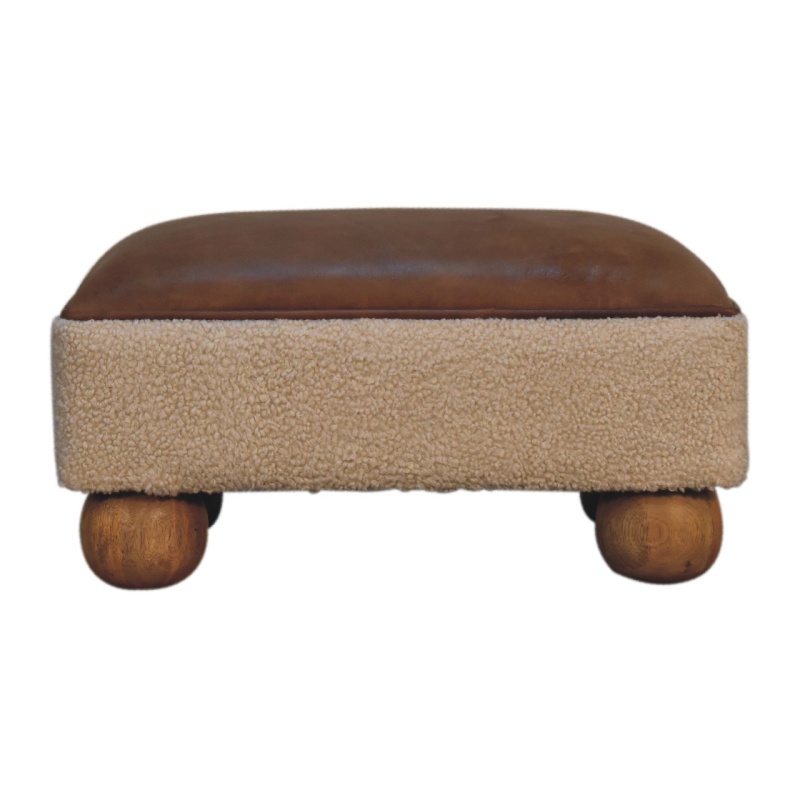 Vintage Leather Boucle Ball Footstool