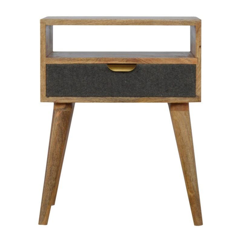 Grey Tweed Nightstand With Open Slot
