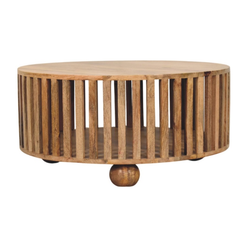 Slatted Round Oak-Ish Coffee Table