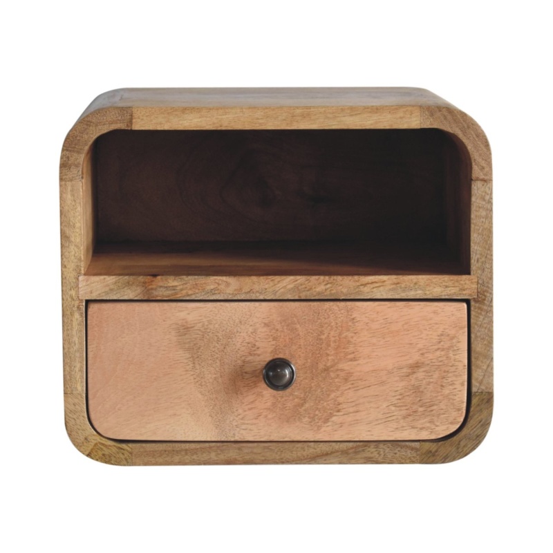 Extra Mini Wall Mounted Curved Oak-Ish Bedside With Open Slot