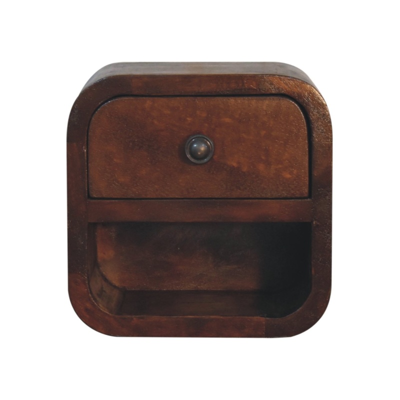 Extra Mini Curved Chestnut Bedside With Open Slot